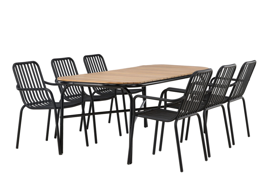Venture Home Holmbeck Diningtable Steel - Black / Rectangular 90*200*75 +Peking Diningchair Aluminium - Black / _6