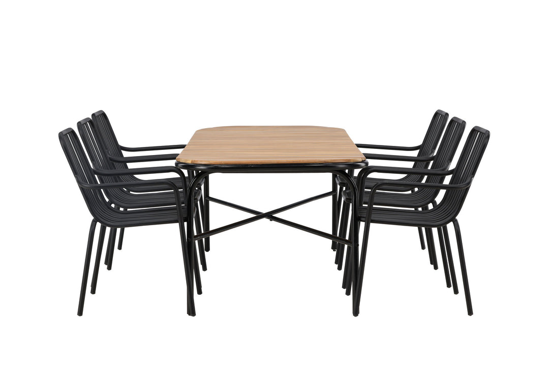 Venture Home Holmbeck Diningtable Steel - Black / Rectangular 90*200*75 +Peking Diningchair Aluminium - Black / _6