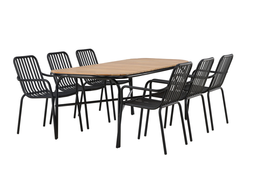 Venture Home Holmbeck Diningtable Steel - Black / Rectangular 90*200*75 +Peking Diningchair Aluminium - Black / _6