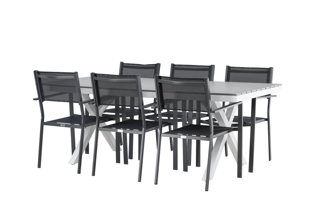Venture Home Garcia Diningtable Alumnium - White / Light Grey Aintwood / Rectangular 100*200* +Copacabana Stacking Chair - Black/Black - Ersätter 4131-408 _6