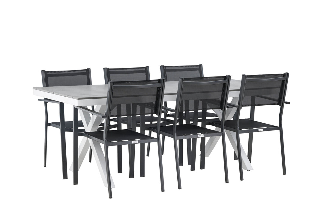 Venture Home Garcia Diningtable Alumnium - White / Light Grey Aintwood / Rectangular 100*200* +Copacabana Stacking Chair - Black/Black - Ersätter 4131-408 _6