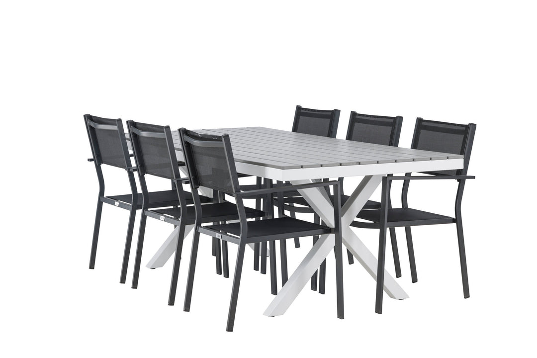 Venture Home Garcia Diningtable Alumnium - White / Light Grey Aintwood / Rectangular 100*200* +Copacabana Stacking Chair - Black/Black - Ersätter 4131-408 _6