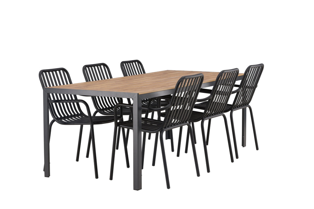 Venture Home Break Diningtable Alumnium - Black / Nature Rectangular 90*200* +Peking Diningchair Aluminium - Black / _6