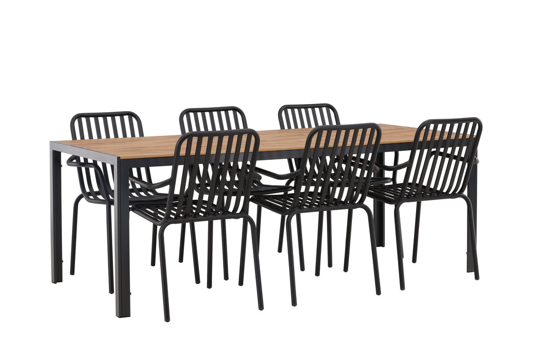 Venture Home Break Diningtable Alumnium - Black / Nature Rectangular 90*200* +Peking Diningchair Aluminium - Black / _6