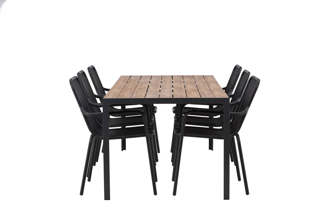 Venture Home Break Diningtable Alumnium - Black / Nature Rectangular 90*200* +Peking Diningchair Aluminium - Black / _6