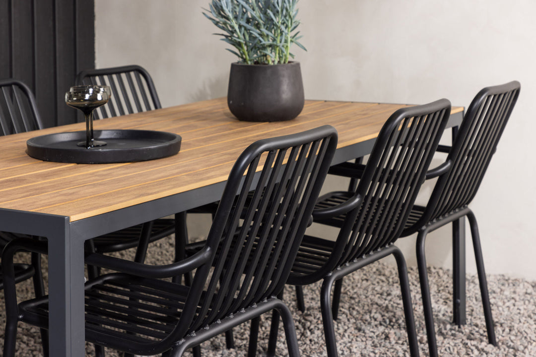 Venture Home Break Diningtable Alumnium - Black / Nature Rectangular 90*200* +Peking Diningchair Aluminium - Black / _6
