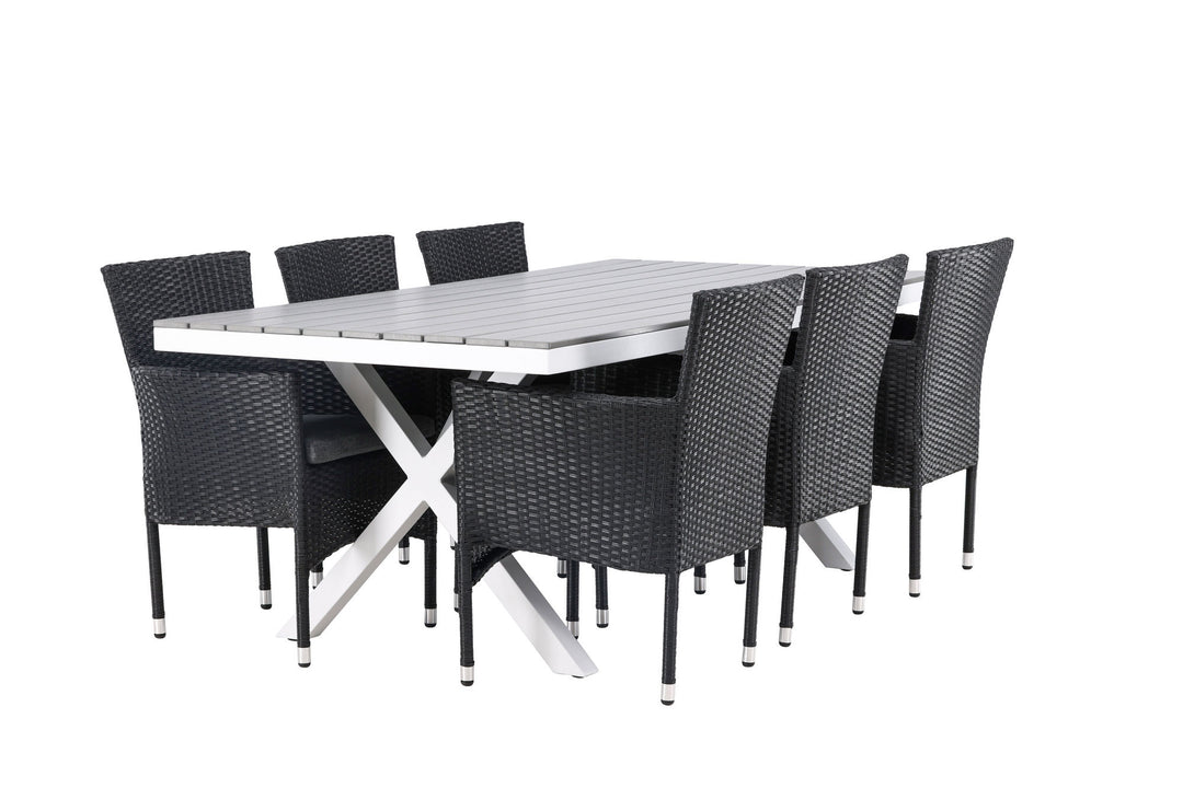 Venture Home Garcia Diningtable Alumnium - White / Light Grey Aintwood / Rectangular 100*200* +Malina Diningchair Alumnium - Black / Wicker _6