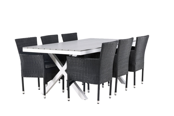 Venture Home Garcia Diningtable Alumnium - White / Light Grey Aintwood / Rectangular 100*200* +Malina Diningchair Alumnium - Black / Wicker _6