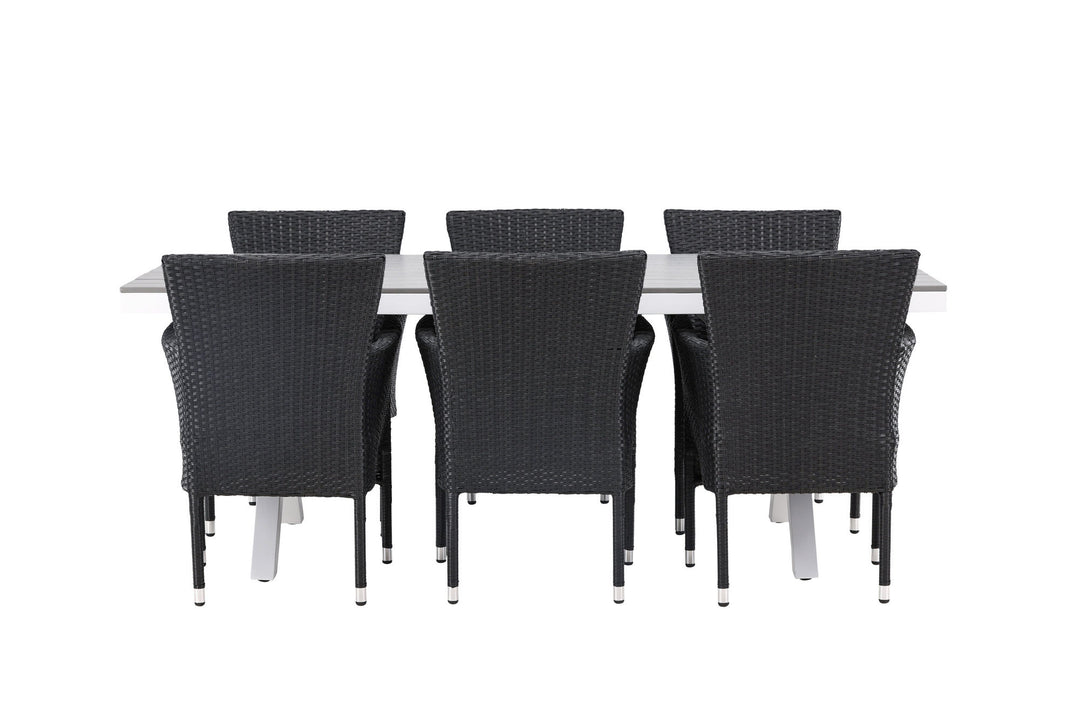 Venture Home Garcia Diningtable Alumnium - White / Light Grey Aintwood / Rectangular 100*200* +Malina Diningchair Alumnium - Black / Wicker _6