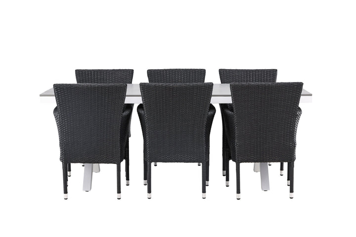 Venture Home Garcia Diningtable Alumnium - White / Light Grey Aintwood / Rectangular 100*200* +Malina Diningchair Alumnium - Black / Wicker _6