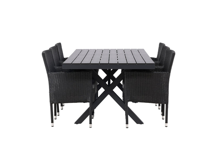 Venture Home Garcia Diningtable Alumnium - Black / Rectangular 100*200* +Malina Diningchair Alumnium - Black / Wicker _6
