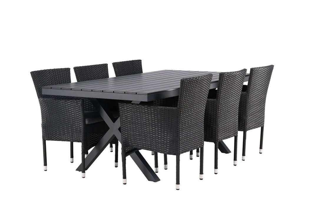 Venture Home Garcia Diningtable Alumnium - Black / Rectangular 100*200* +Malina Diningchair Alumnium - Black / Wicker _6