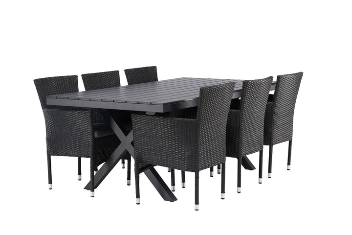 Venture Home Garcia Diningtable Alumnium - Black / Rectangular 100*200* +Malina Diningchair Alumnium - Black / Wicker _6
