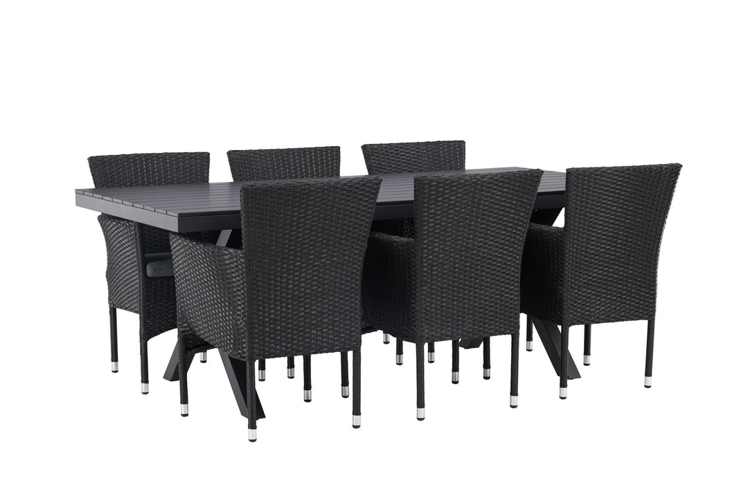 Venture Home Garcia Diningtable Alumnium - Black / Rectangular 100*200* +Malina Diningchair Alumnium - Black / Wicker _6