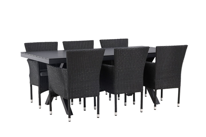 Venture Home Garcia Diningtable Alumnium - Black / Rectangular 100*200* +Malina Diningchair Alumnium - Black / Wicker _6