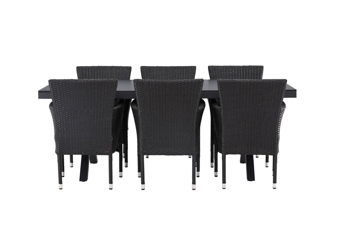 Venture Home Garcia Diningtable Alumnium - Black / Rectangular 100*200* +Malina Diningchair Alumnium - Black / Wicker _6