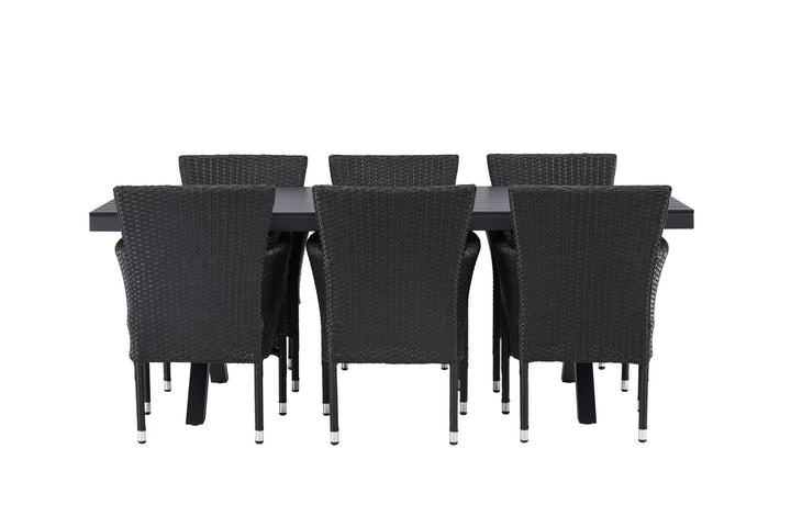 Venture Home Garcia Diningtable Alumnium - Black / Rectangular 100*200* +Malina Diningchair Alumnium - Black / Wicker _6