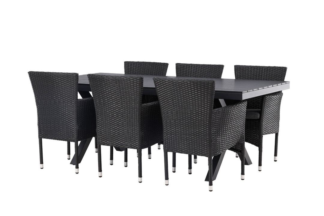 Venture Home Garcia Diningtable Alumnium - Black / Rectangular 100*200* +Malina Diningchair Alumnium - Black / Wicker _6