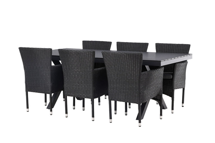 Venture Home Garcia Diningtable Alumnium - Black / Rectangular 100*200* +Malina Diningchair Alumnium - Black / Wicker _6