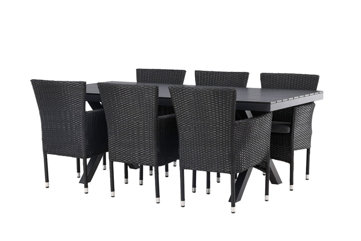 Venture Home Garcia Diningtable Alumnium - Black / Rectangular 100*200* +Malina Diningchair Alumnium - Black / Wicker _6