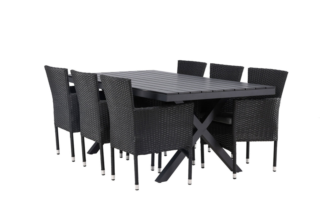 Venture Home Garcia Diningtable Alumnium - Black / Rectangular 100*200* +Malina Diningchair Alumnium - Black / Wicker _6