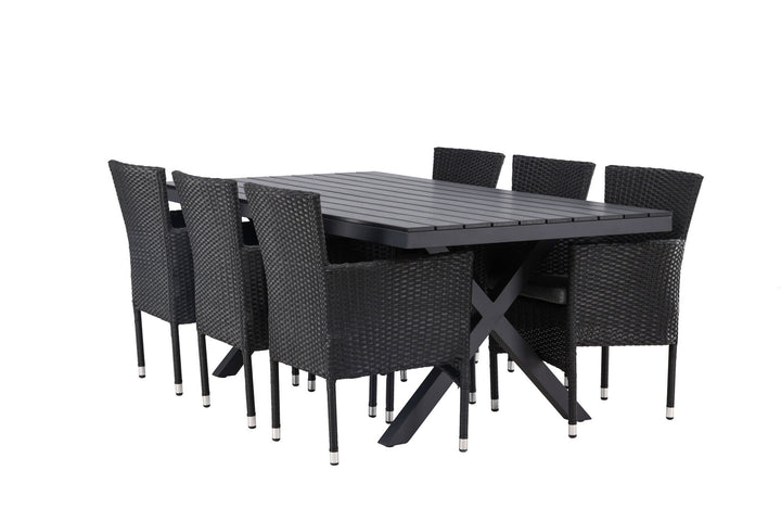 Venture Home Garcia Diningtable Alumnium - Black / Rectangular 100*200* +Malina Diningchair Alumnium - Black / Wicker _6