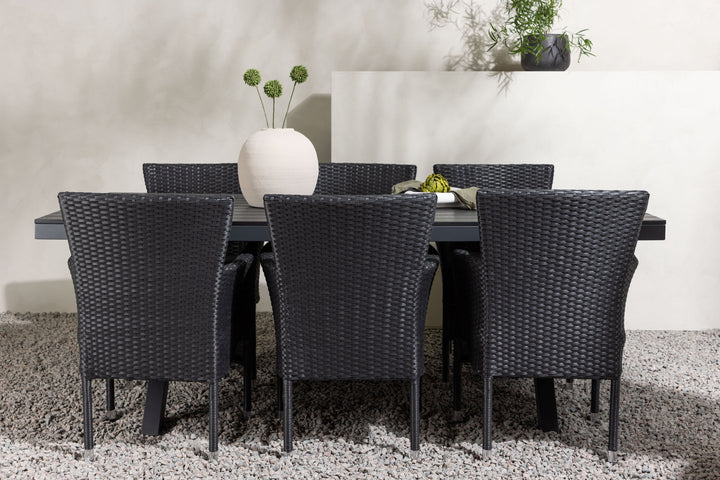 Venture Home Garcia Diningtable Alumnium - Black / Rectangular 100*200* +Malina Diningchair Alumnium - Black / Wicker _6