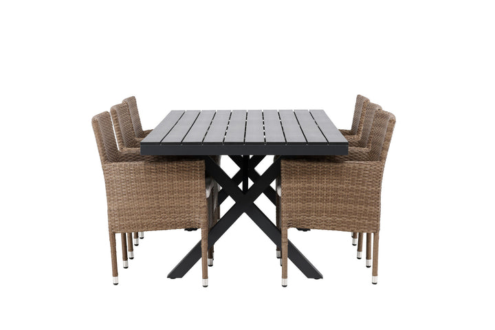 Venture Home Garcia Diningtable Alumnium - Black / Rectangular 100*200* +Malina Diningchair Alumnium - Nature / Wicker _6