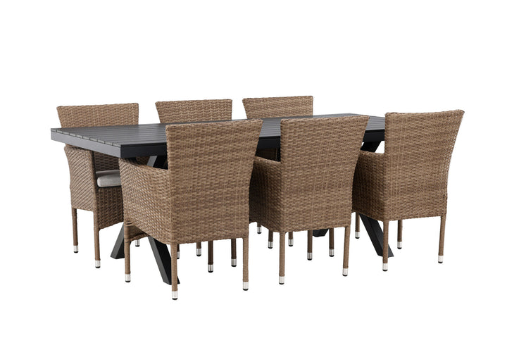Venture Home Garcia Diningtable Alumnium - Black / Rectangular 100*200* +Malina Diningchair Alumnium - Nature / Wicker _6