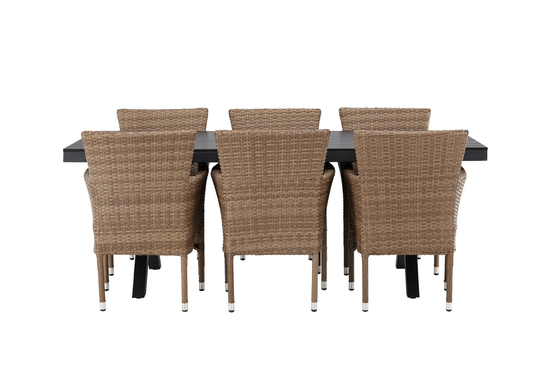 Venture Home Garcia Diningtable Alumnium - Black / Rectangular 100*200* +Malina Diningchair Alumnium - Nature / Wicker _6