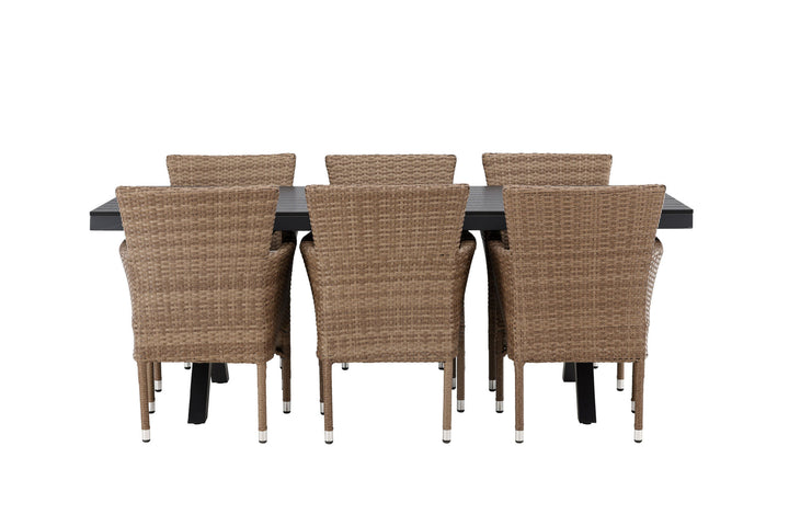 Venture Home Garcia Diningtable Alumnium - Black / Rectangular 100*200* +Malina Diningchair Alumnium - Nature / Wicker _6