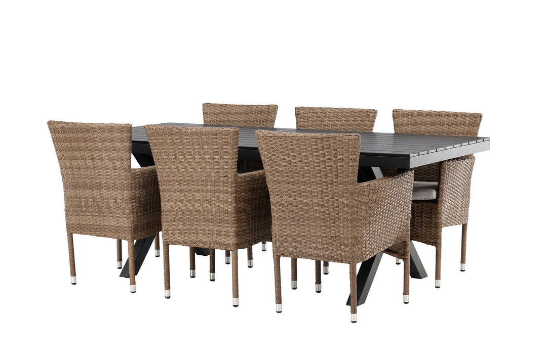 Venture Home Garcia Diningtable Alumnium - Black / Rectangular 100*200* +Malina Diningchair Alumnium - Nature / Wicker _6