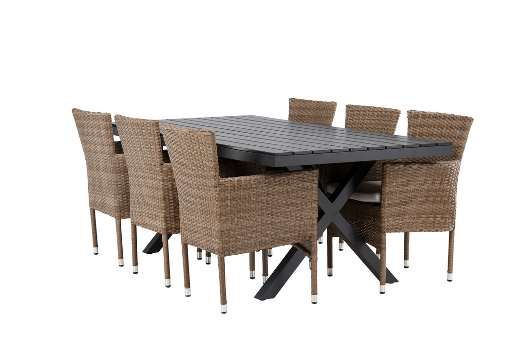 Venture Home Garcia Diningtable Alumnium - Black / Rectangular 100*200* +Malina Diningchair Alumnium - Nature / Wicker _6