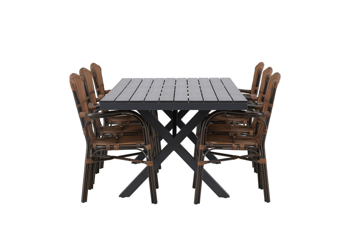 Venture Home Garcia Diningtable Alumnium - Black / Rectangular 100*200* +Galera Diningchair Aluminium - Brown / Wicker _6