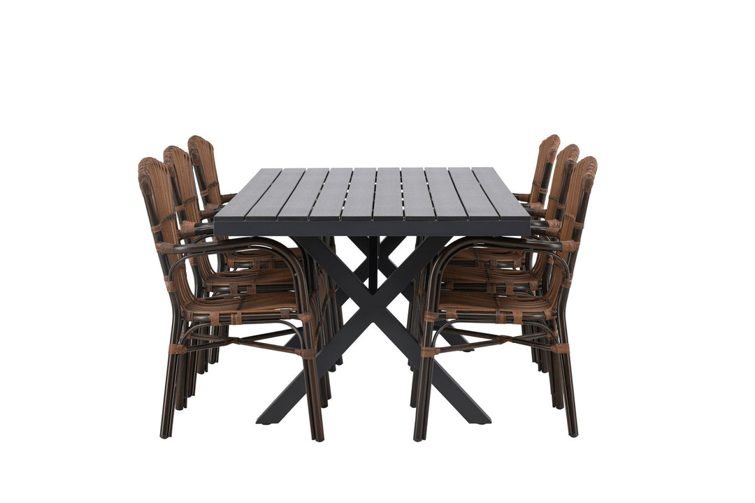 Venture Home Garcia Diningtable Alumnium - Black / Rectangular 100*200* +Galera Diningchair Aluminium - Brown / Wicker _6