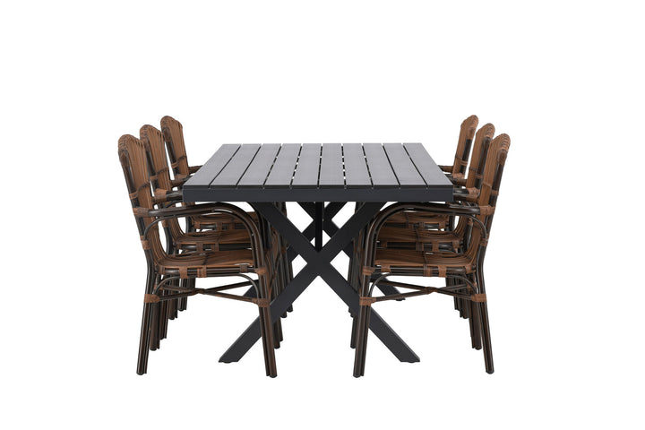 Venture Home Garcia Diningtable Alumnium - Black / Rectangular 100*200* +Galera Diningchair Aluminium - Brown / Wicker _6
