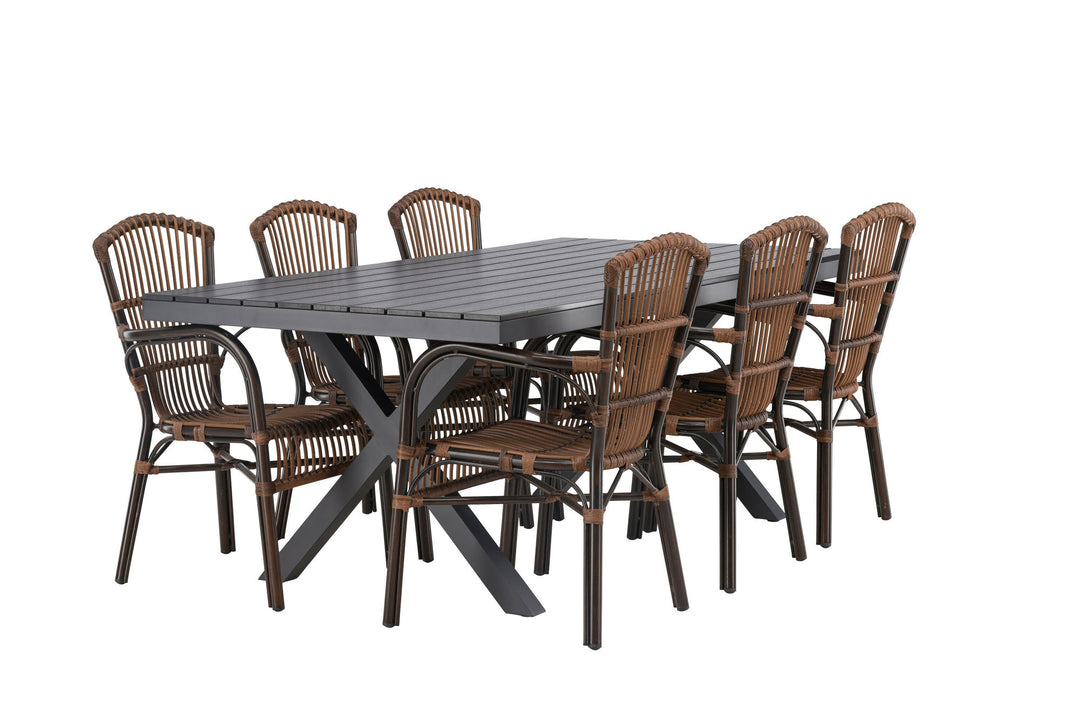 Venture Home Garcia Diningtable Alumnium - Black / Rectangular 100*200* +Galera Diningchair Aluminium - Brown / Wicker _6