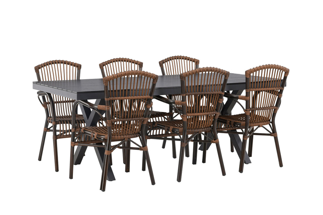 Venture Home Garcia Diningtable Alumnium - Black / Rectangular 100*200* +Galera Diningchair Aluminium - Brown / Wicker _6