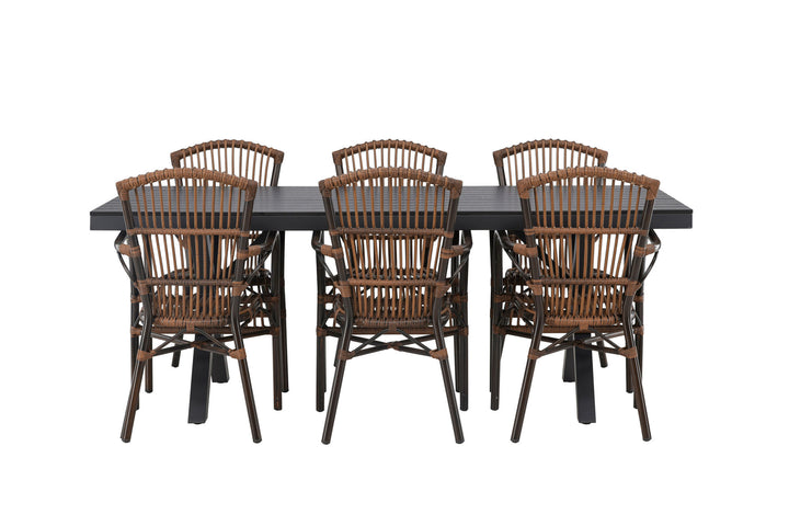 Venture Home Garcia Diningtable Alumnium - Black / Rectangular 100*200* +Galera Diningchair Aluminium - Brown / Wicker _6