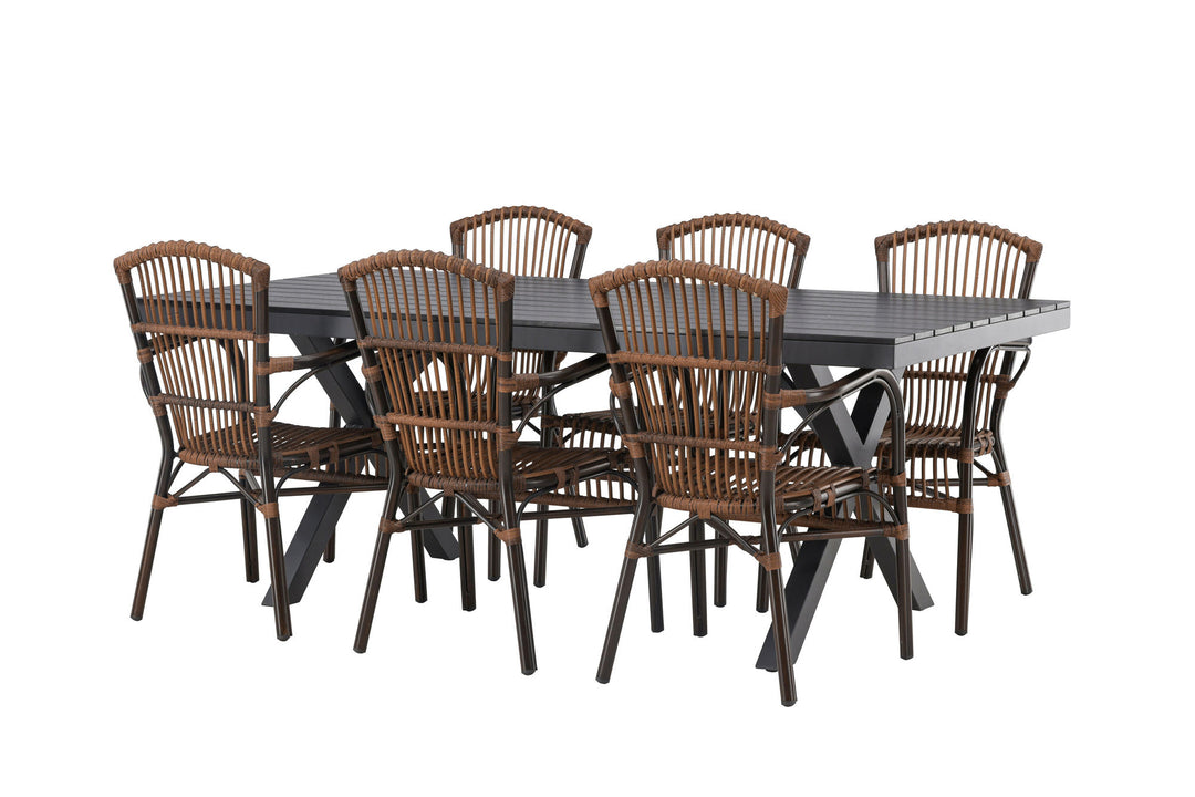 Venture Home Garcia Diningtable Alumnium - Black / Rectangular 100*200* +Galera Diningchair Aluminium - Brown / Wicker _6