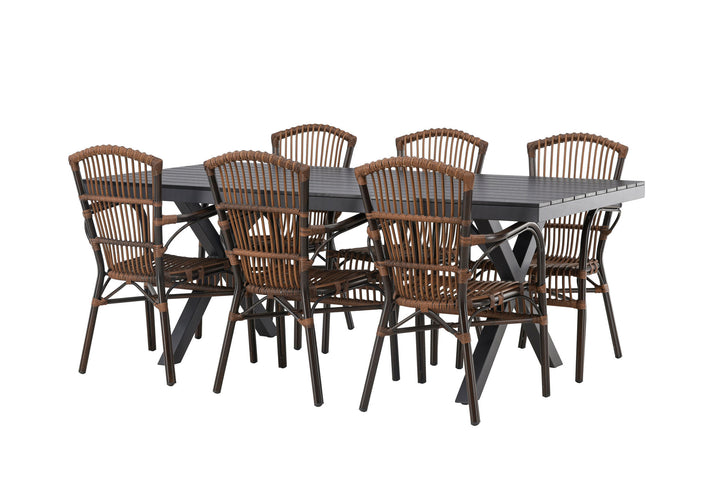 Venture Home Garcia Diningtable Alumnium - Black / Rectangular 100*200* +Galera Diningchair Aluminium - Brown / Wicker _6