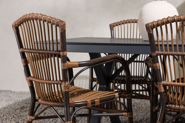 Venture Home Garcia Diningtable Alumnium - Black / Rectangular 100*200* +Galera Diningchair Aluminium - Brown / Wicker _6