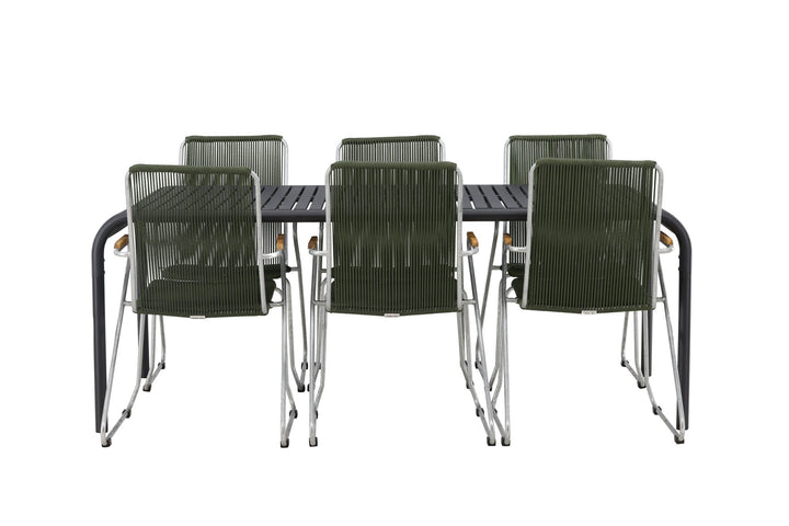 Venture Home Borneo Diningtable Aluminium - Black / Rectangular 100*200* +Bois Diningchair Steel - Silver / Green Rope _6