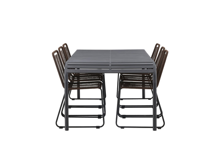 Venture Home Borneo Diningtable Aluminium - Black / Rectangular 100*200* +Lindos Diningchair Aluminium - Black / _6