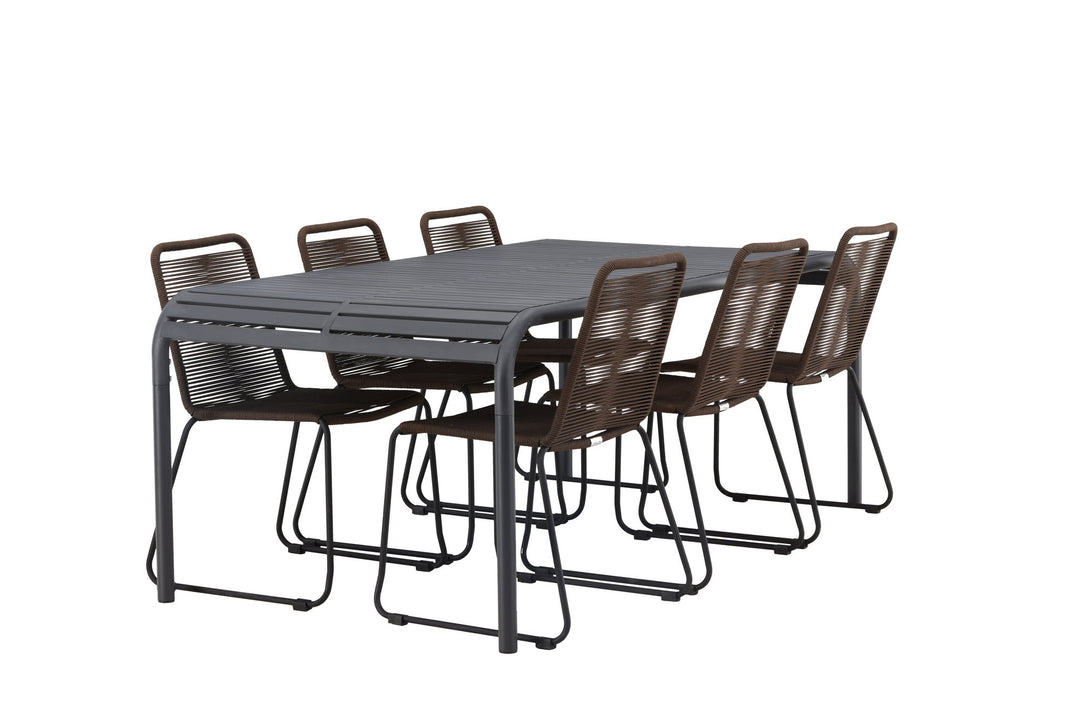 Venture Home Borneo Diningtable Aluminium - Black / Rectangular 100*200* +Lindos Diningchair Aluminium - Black / _6