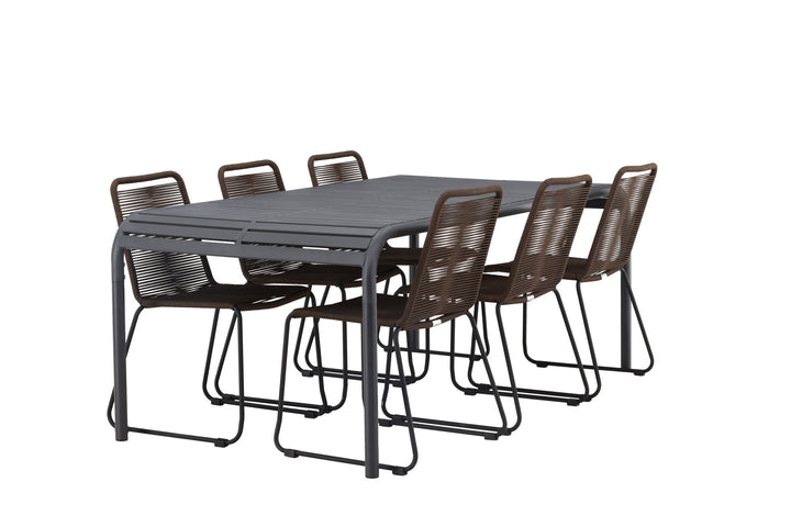 Venture Home Borneo Diningtable Aluminium - Black / Rectangular 100*200* +Lindos Diningchair Aluminium - Black / _6