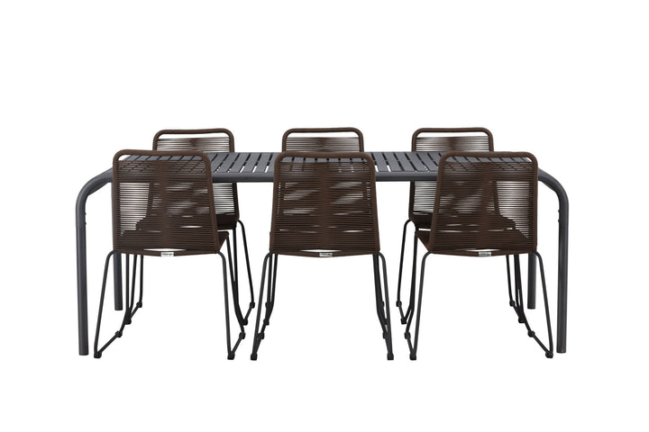 Venture Home Borneo Diningtable Aluminium - Black / Rectangular 100*200* +Lindos Diningchair Aluminium - Black / _6
