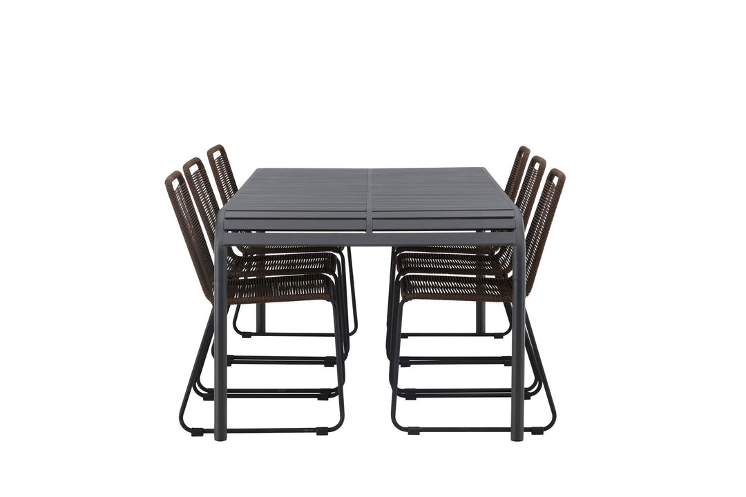 Venture Home Borneo Diningtable Aluminium - Black / Rectangular 100*200* +Lindos Diningchair Aluminium - Black / _6