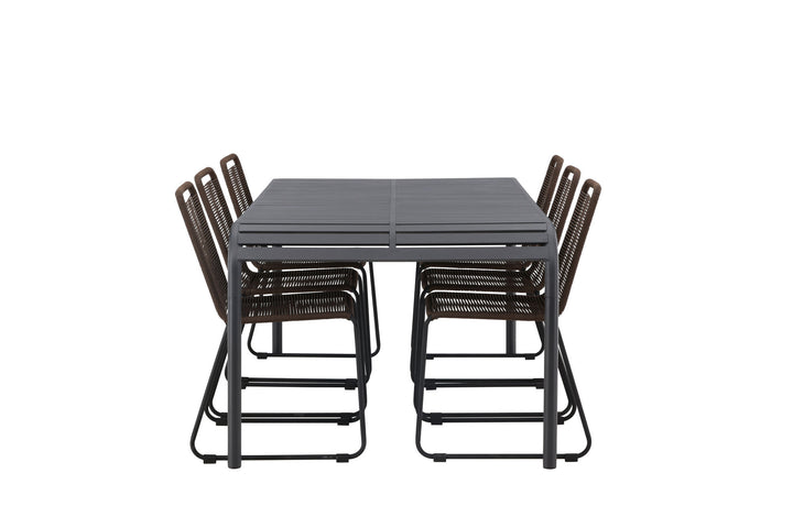 Venture Home Borneo Diningtable Aluminium - Black / Rectangular 100*200* +Lindos Diningchair Aluminium - Black / _6