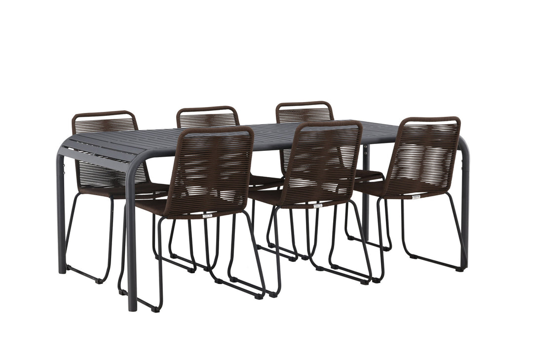 Venture Home Borneo Diningtable Aluminium - Black / Rectangular 100*200* +Lindos Diningchair Aluminium - Black / _6